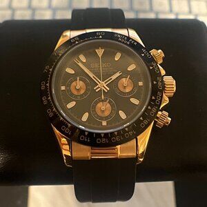 Seiko mod- rosegold Daytona with rubber strap mega-quartz VK63 movement watch